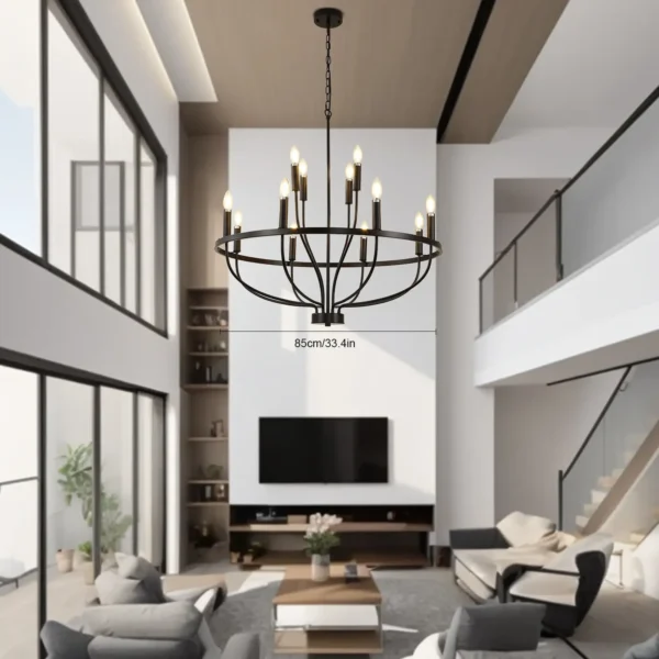 Modern Farmhouse Black Chandelier – 12-Light Ceiling Fixture - Image 3