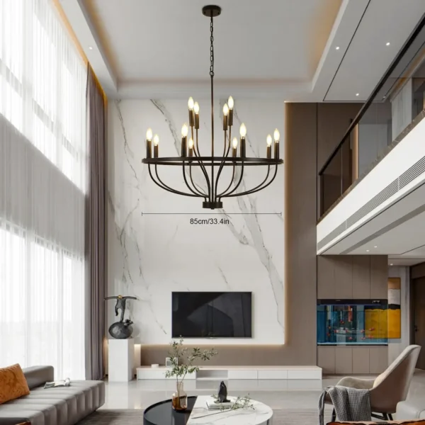 Modern Farmhouse Black Chandelier – 12-Light Ceiling Fixture