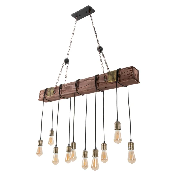 10-Light Rustic Wood Pendant Chandelier – Industrial Farmhouse Ceiling Fixture - Image 7