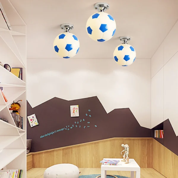 Red Soccer Ball LED Ceiling Light, Decorative Glass Football Lamp for Bar & Home - Image 3