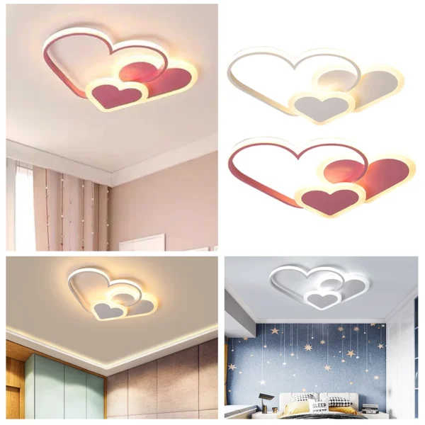 Modern Heart LED Ceiling Light – Nordic Kids Room Lamp in Pink & White - Image 11
