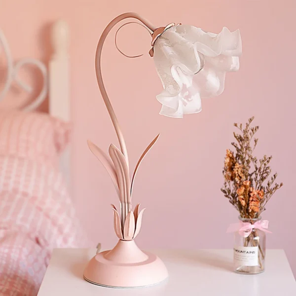 Bymaocar Pink Flower LED Table Lamp with Glass Shade, E27 - Image 4