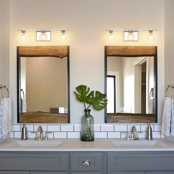 3-Light Chrome Bathroom Vanity Light – Dimmable Mirror Fixture with Glass Shades - Image 17