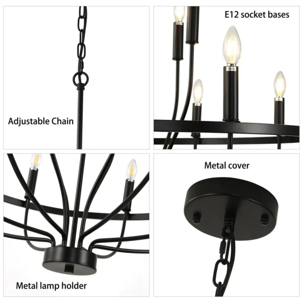 Modern Farmhouse Black Chandelier – 12-Light Ceiling Fixture - Image 5
