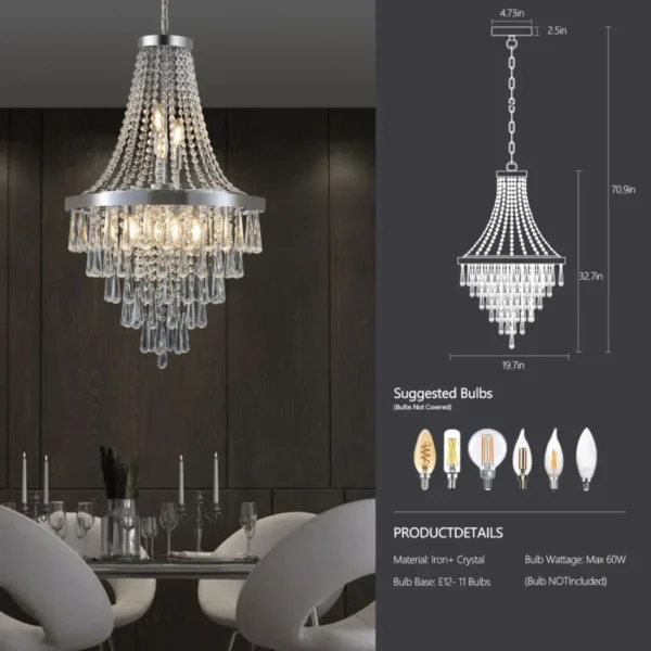 Chromium Crystal Chandelier – Large Luxury Contemporary Ceiling Light - Image 8
