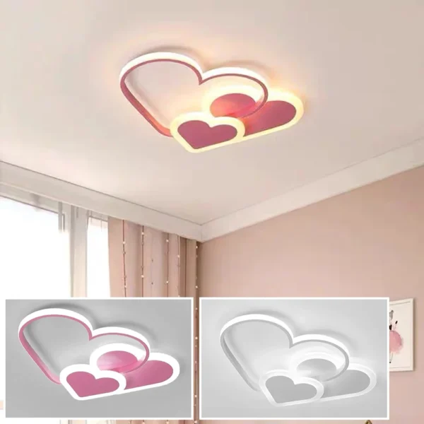 Modern Heart LED Ceiling Light – Nordic Kids Room Lamp in Pink & White - Image 4