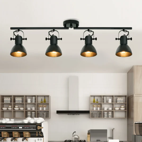 Black Industrial Track Lighting – 4-Light Ceiling Fixture for Kitchen & Gallery