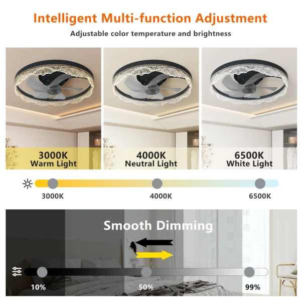 Modern LED Ceiling Fan with Crystal Edge – Remote & APP Control - Image 2
