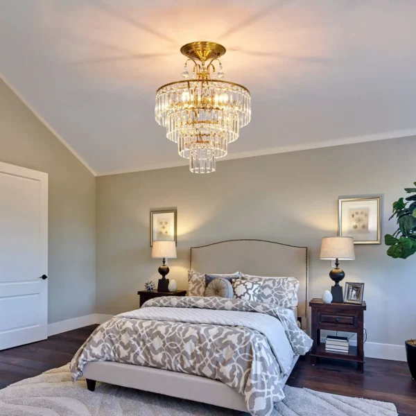 Crystal Gold 4-Light Pendant Ceiling Lamp – Bedroom & Living Room - Image 4