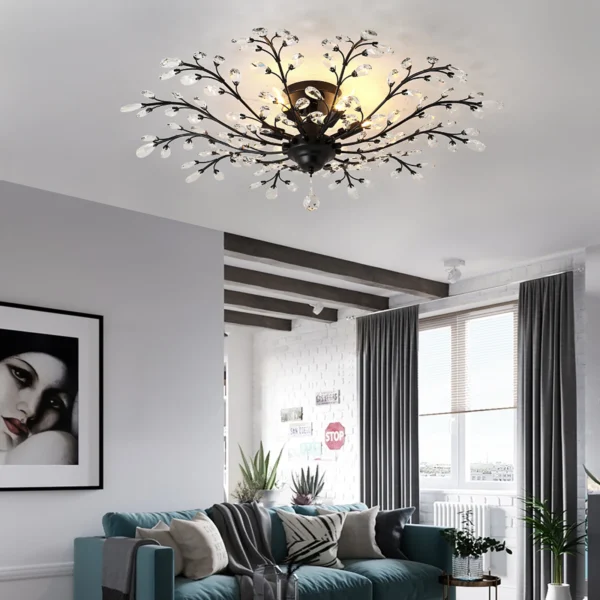 Vintage Crystal Chandelier – Black LED Ceiling Light - Image 2