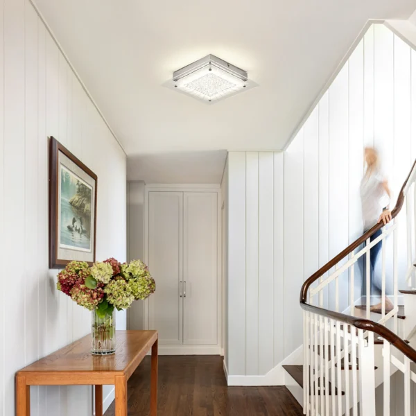 Flush Mount Crystal Ceiling Light, Square Dimmable Fixture for Hallway - Image 4