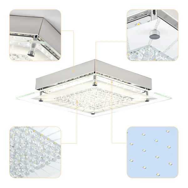 Flush Mount Crystal Ceiling Light, Square Dimmable Fixture for Hallway - Image 6