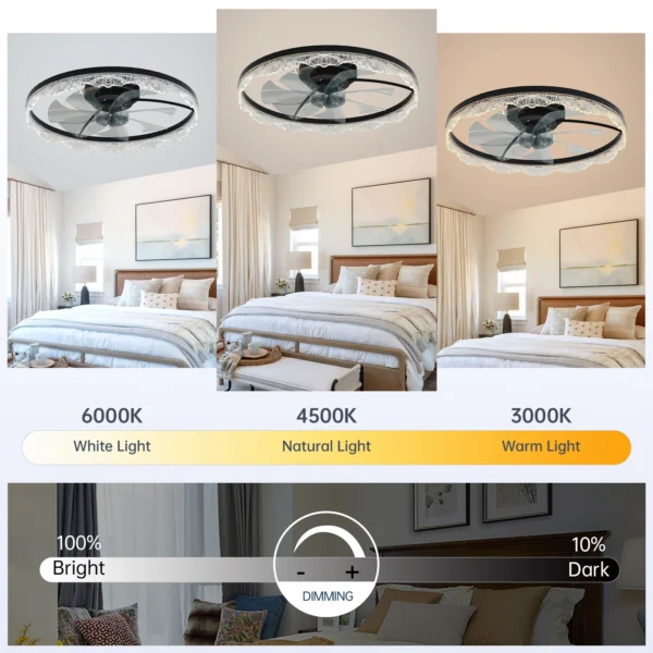 Modern LED Ceiling Fan with Crystal Edge – Remote & APP Control - Image 11