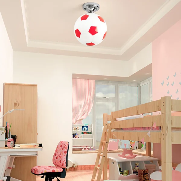Red Soccer Ball LED Ceiling Light, Decorative Glass Football Lamp for Bar & Home - Image 4