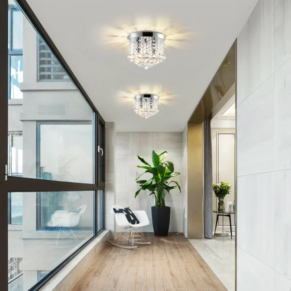 Crystal Flush Mount Ceiling Light Mini Chandelier for Kitchen & Hallway - Image 2