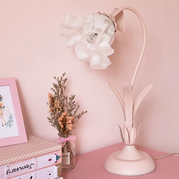 Bymaocar Pink Flower LED Table Lamp with Glass Shade, E27
