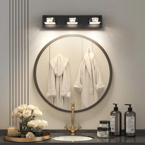 3-Light LED Dimmable Bathroom Vanity Light, 350° Swivel Crystal & Acrylic Fixtur - Image 8