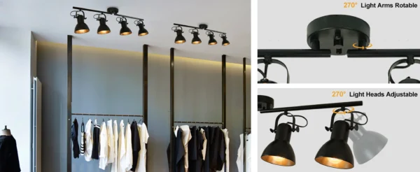 Black Industrial Track Lighting – 4-Light Ceiling Fixture for Kitchen & Gallery - Image 12