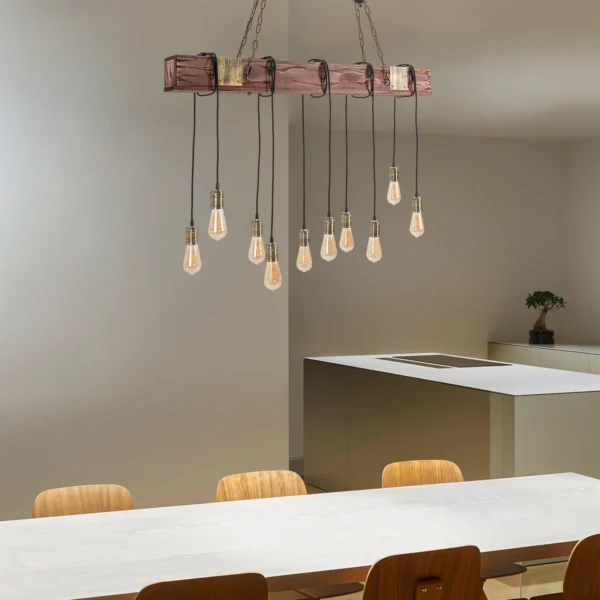 10-Light Rustic Wood Pendant Chandelier – Industrial Farmhouse Ceiling Fixture