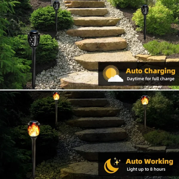 8-Pack Solar Torch Lights, Outdoor Flickering Flame Landscape Decoration - Image 3