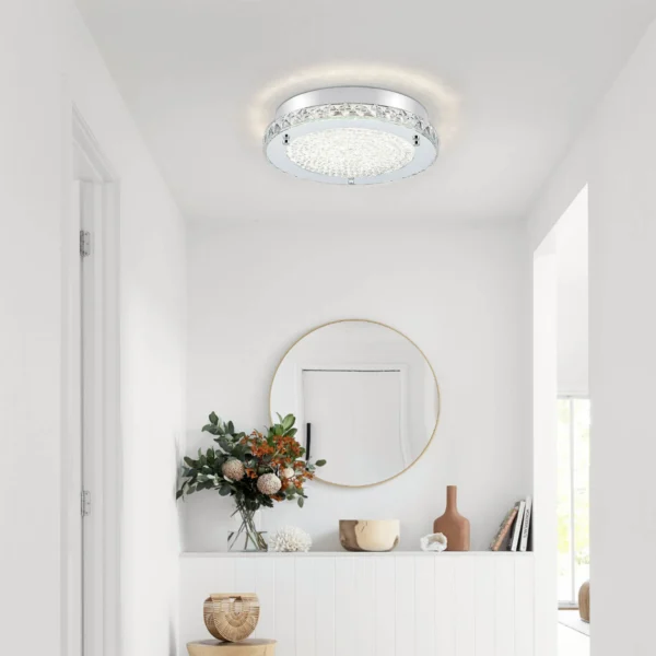Crystal Flush Mount Ceiling Light - Chrome Hallway & Kitchen Fixture - Image 7