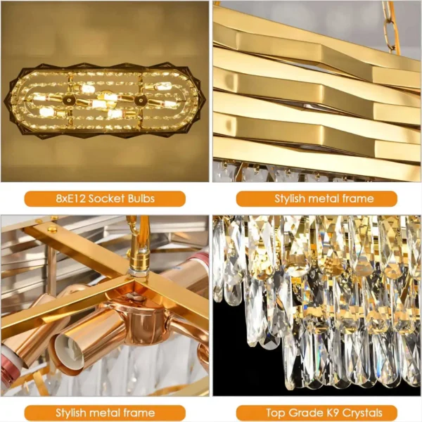 Gold Modern Crystal Chandelier, 8-Light Oval Dining Room Ceiling Light ✨💡 - Image 6
