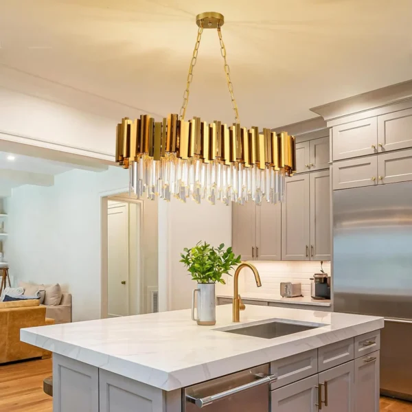 Gold Crystal Chandelier – Modern 8-Light Pendant Ceiling Fixture for Dining Room - Image 6