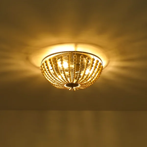 Boho 3-Light Flush Mount Ceiling Light with Wood Beads, 15" Kitchen Ceiling Fixture - Image 10