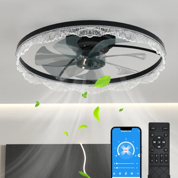 Modern LED Ceiling Fan with Crystal Edge – Remote & APP Control