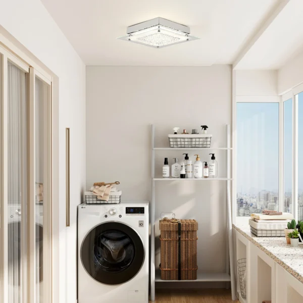 Flush Mount Crystal Ceiling Light, Square Dimmable Fixture for Hallway - Image 3