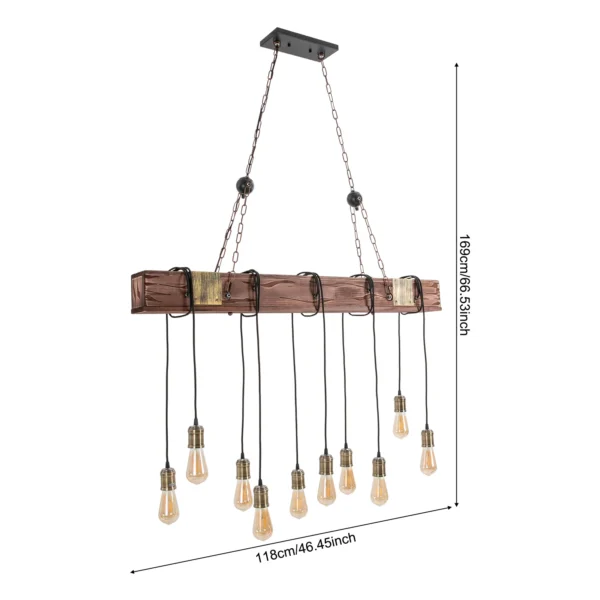 10-Light Rustic Wood Pendant Chandelier – Industrial Farmhouse Ceiling Fixture - Image 12