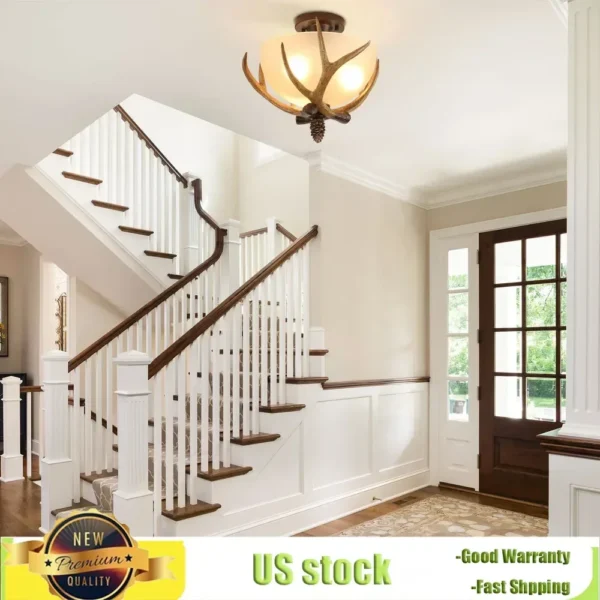 Bymaocar Antler Semi Flush Mount Ceiling Light with 3 Glass Shades – Bronze Finish - Image 3