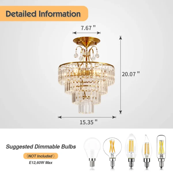 Crystal Gold 4-Light Pendant Ceiling Lamp – Bedroom & Living Room - Image 5
