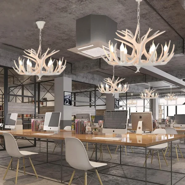 American Retro Deer Antler Chandelier with Lampshades for Home & Restaurants - Image 6