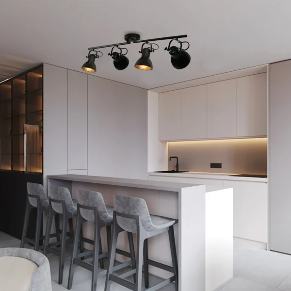 Black Industrial Track Lighting – 4-Light Ceiling Fixture for Kitchen & Gallery - Image 2