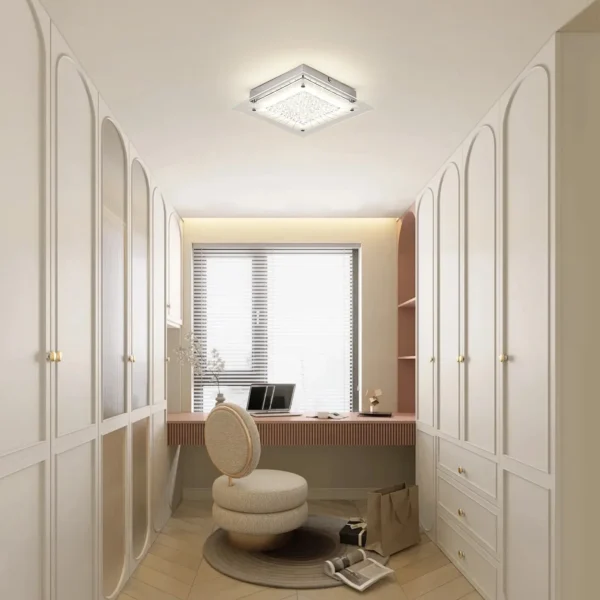 Flush Mount Crystal Ceiling Light, Square Dimmable Fixture for Hallway - Image 7