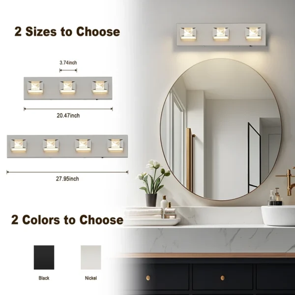 3-Light LED Dimmable Bathroom Vanity Light, 350° Swivel Crystal & Acrylic Fixtur - Image 12