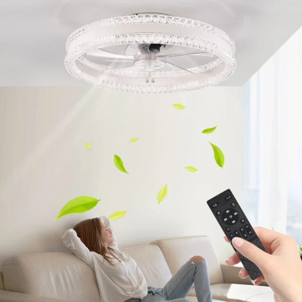 20" White LED Ceiling Fan with Light – Dimmable Flush Mount Silent Fan - Image 2