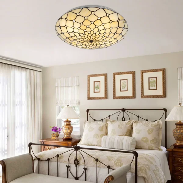 Antique Stained Glass Flush Mount – 4-Light Vintage Ceiling Fixture - Image 8
