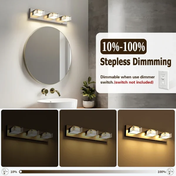 3-Light LED Dimmable Bathroom Vanity Light, 350° Swivel Crystal & Acrylic Fixtur - Image 11