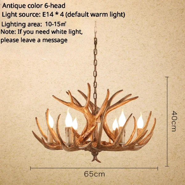 American Retro Deer Antler Chandelier with Lampshades for Home & Restaurants - Image 11