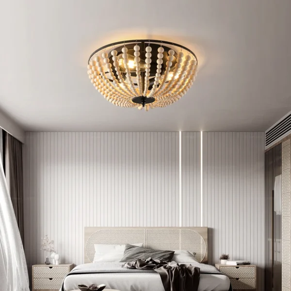 Boho 3-Light Flush Mount Ceiling Light with Wood Beads, 15" Kitchen Ceiling Fixture - Image 9