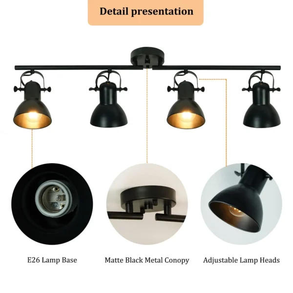 Black Industrial Track Lighting – 4-Light Ceiling Fixture for Kitchen & Gallery - Image 6