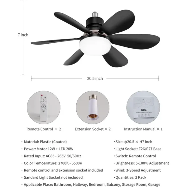 Low Profile Ceiling Fan with Light, Dimmable 3-Color LED Flush Mount Lamp - Image 4