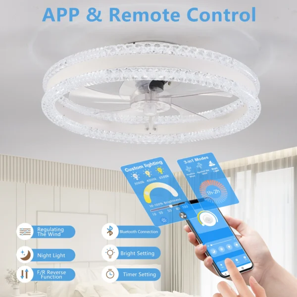 20" White LED Ceiling Fan with Light – Dimmable Flush Mount Silent Fan - Image 7