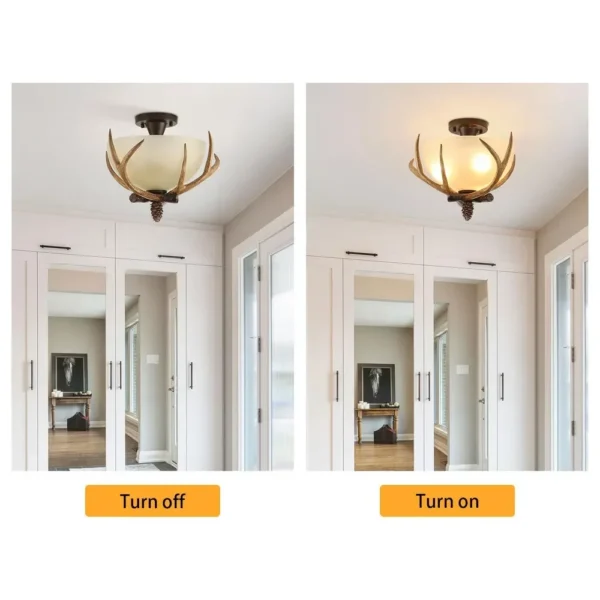 Bymaocar Antler Semi Flush Mount Ceiling Light with 3 Glass Shades – Bronze Finish - Image 10