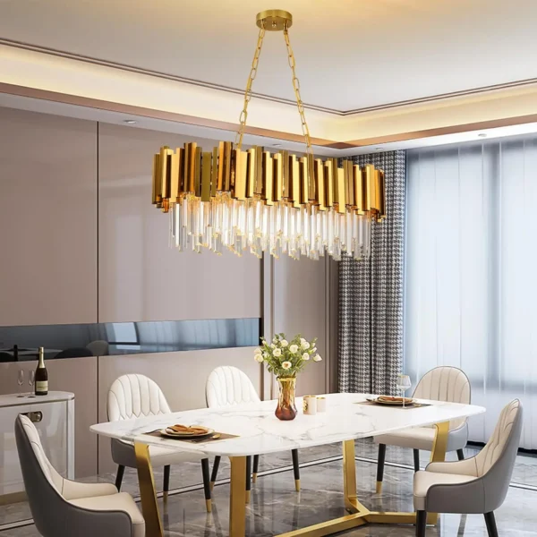 Gold Crystal Chandelier – Modern 8-Light Pendant Ceiling Fixture for Dining Room - Image 3