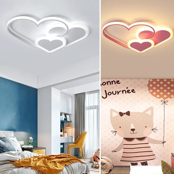 Modern Heart LED Ceiling Light – Nordic Kids Room Lamp in Pink & White - Image 5