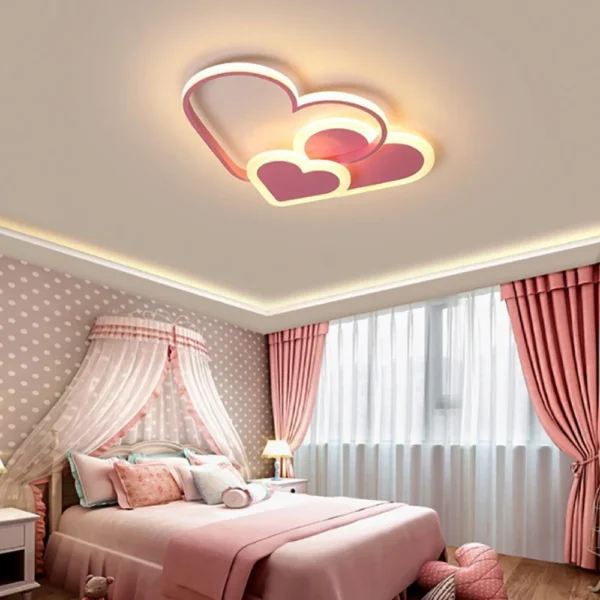 Modern Heart LED Ceiling Light – Nordic Kids Room Lamp in Pink & White - Image 2