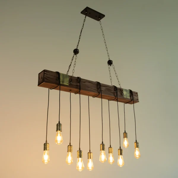 10-Light Rustic Wood Pendant Chandelier – Industrial Farmhouse Ceiling Fixture - Image 8